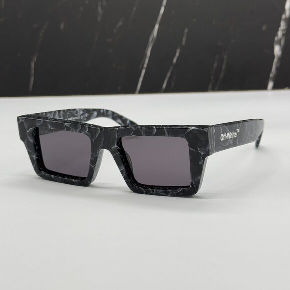 NEW OFF-WHITE NASSAU 107 BLACK MARBLE SQUARE UNISEX SUNGLASSES OFF-WHITE - Picture 1 of 11
